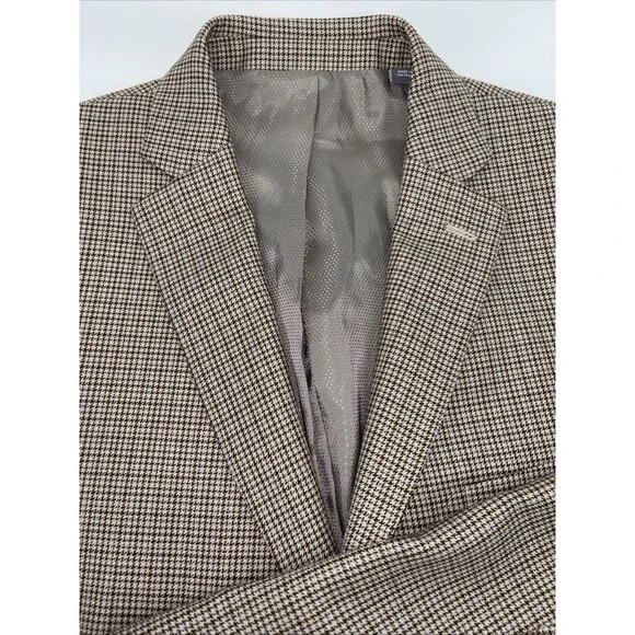 Mens 44L Michael Kors Tan Blue Houndstooth Suit Jacket Sport Coat - Picture 2 of 10